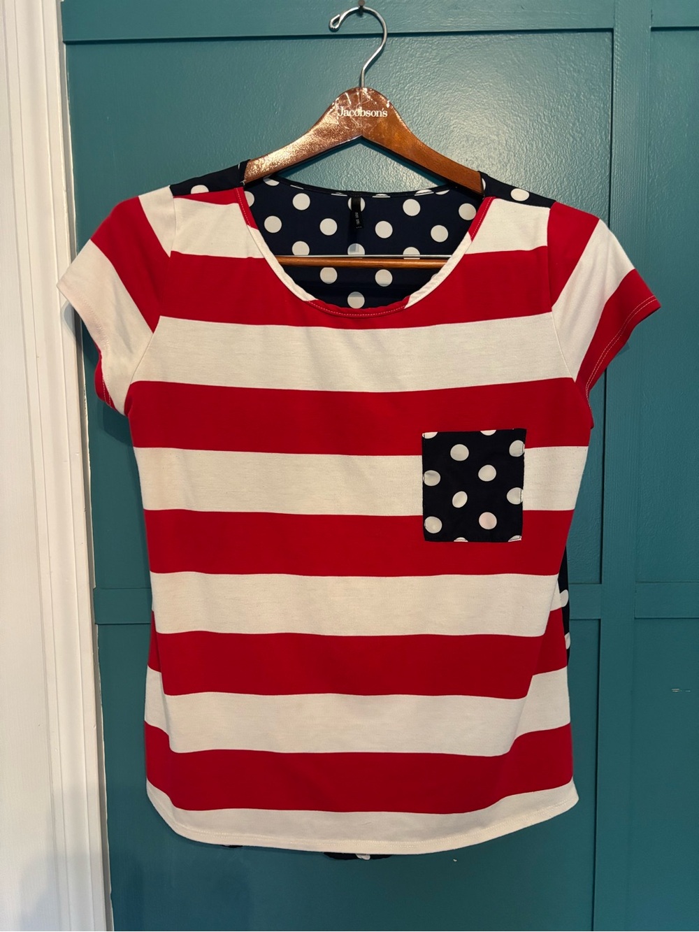 Mon Ami Red White & Blue Short Sleeve Top Size Large